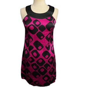 Y2K Express Magenta and Black Silk Shift Dress Size Small